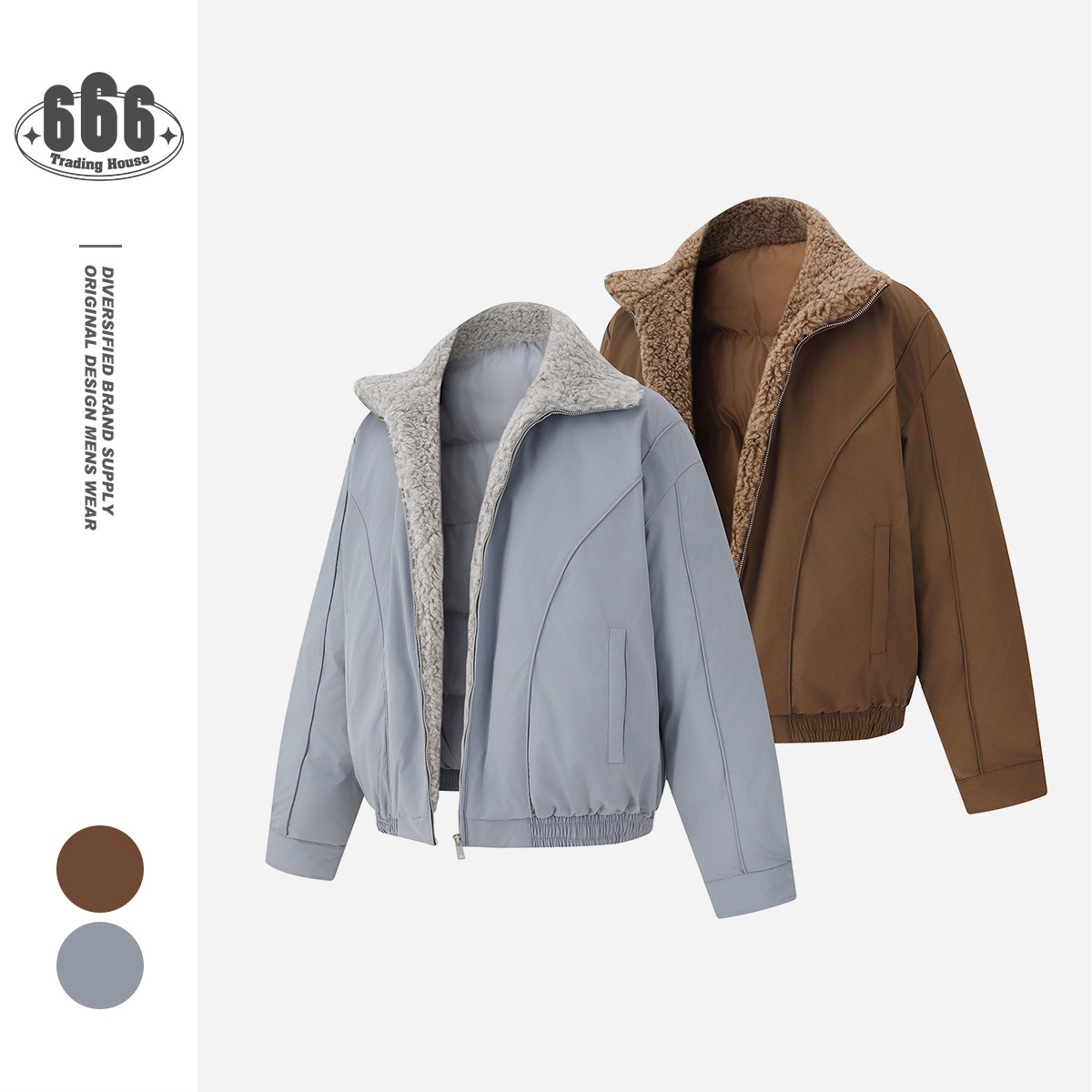 FORN3复古巴恩风复合羊羔毛立领加棉工装外套宽松冬季棉服男