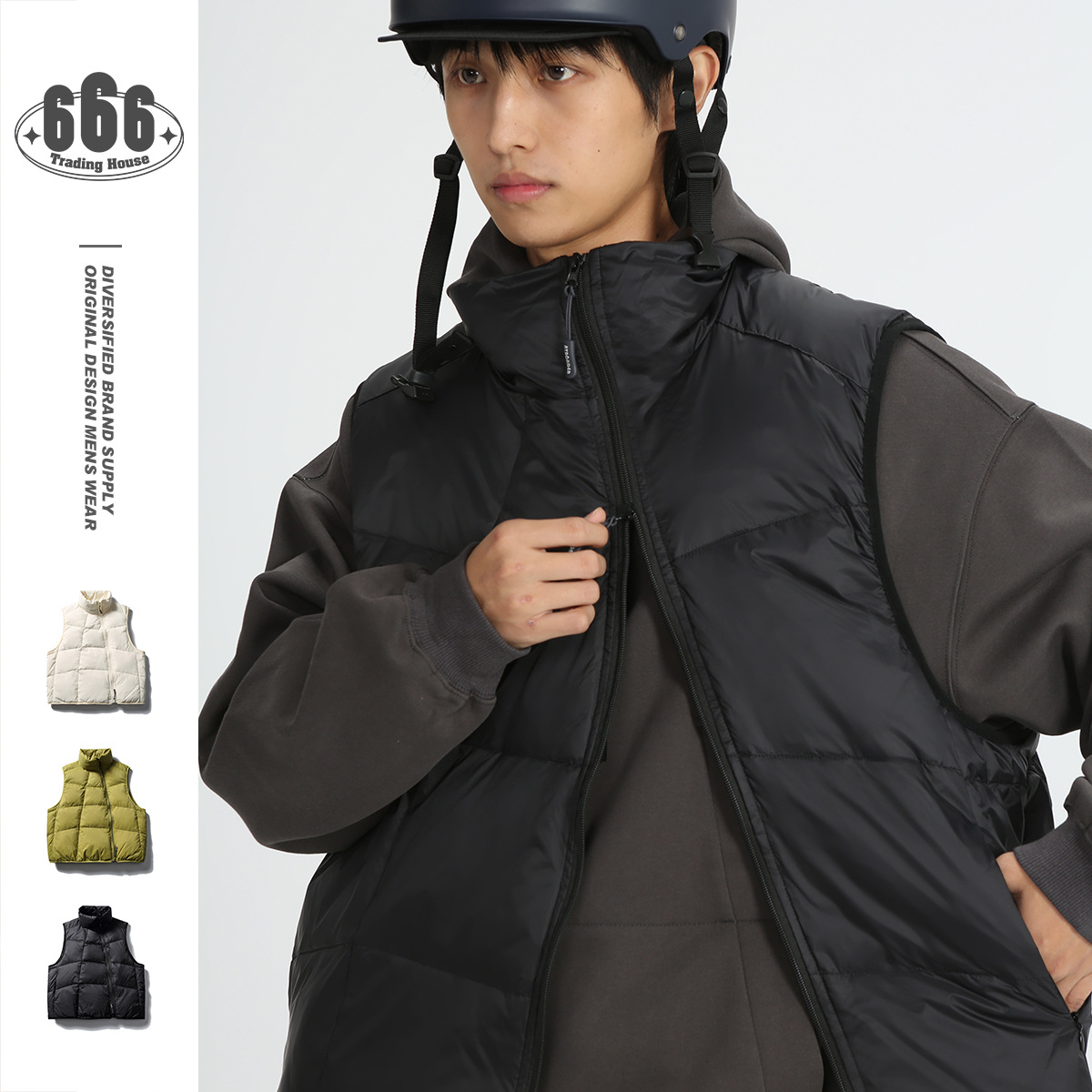 FORN3冬季户外白鸭绒外套男女立领羽绒马甲保暖轻薄羽绒背心N919