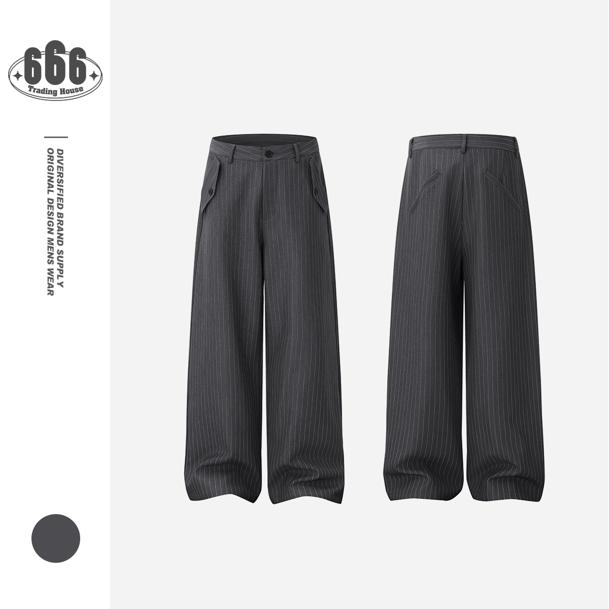 FORN3小众设计感慵懒垂感显瘦竖条纹宽松直筒阔腿西裤长裤男