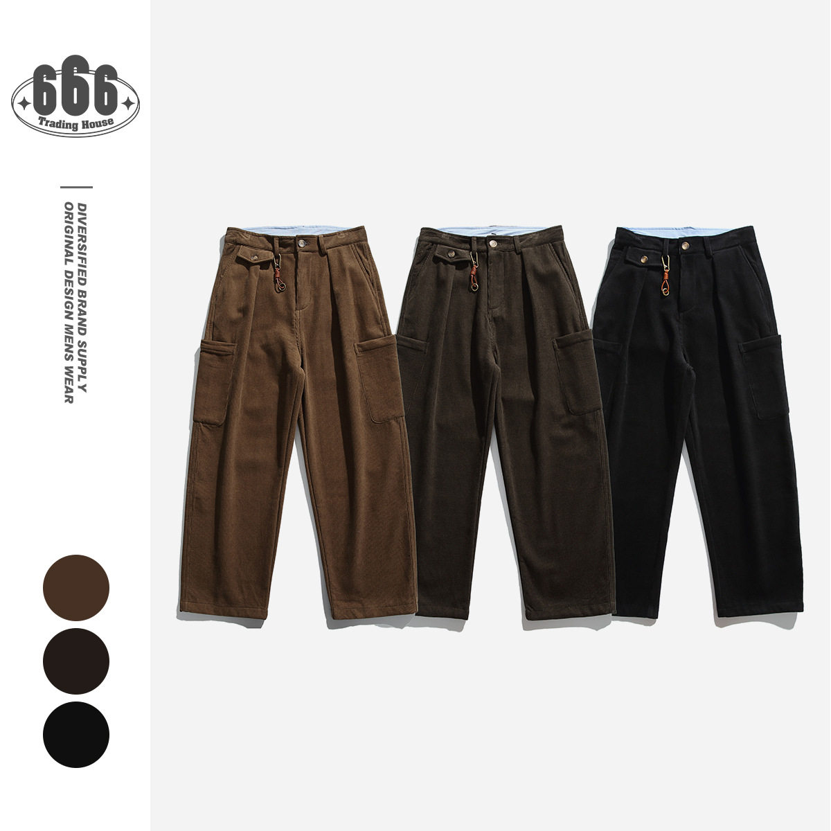 UNDREST秋冬季日系复古加绒灯芯绒直筒裤宽松工装裤男士裤子CK38