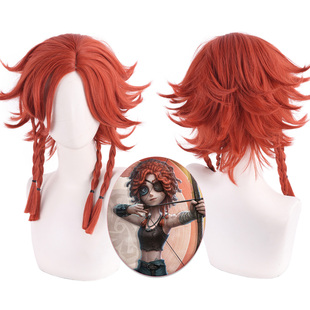 猫八 弓箭手cosplay假发原皮特调红色麻花辫蓬松中风毛胚第五人格