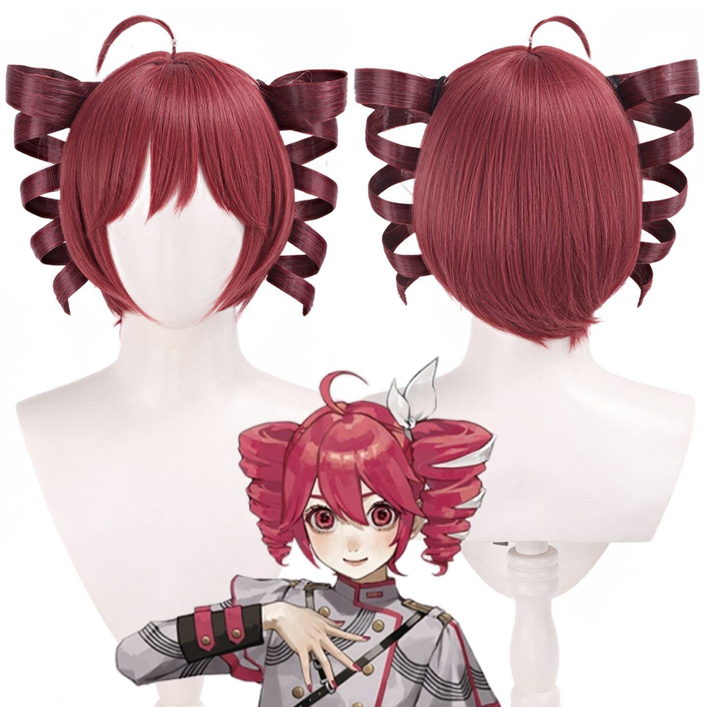 重音teto UTAU虚拟歌手 暗红色反重力双马尾罗马卷cosplay假发