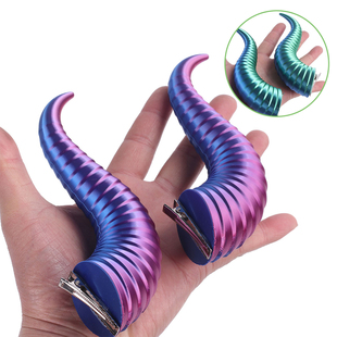 猫八 恶魔角渐变色青蓝紫绿色cos道具龙兽福瑞角小恶魔大角头饰