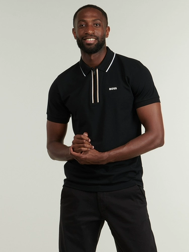 Hugo Boss Демисезонная летняя черная футболка polo с молнией, короткий рукав