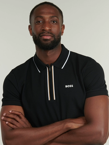 Hugo Boss Демисезонная летняя черная футболка polo с молнией, короткий рукав