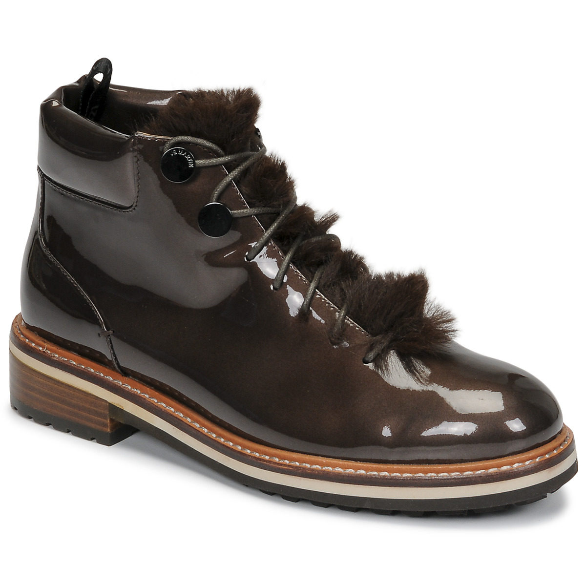 jb martin女鞋子时尚低跟毛毛短筒马丁靴棕色秋冬brille法国品牌