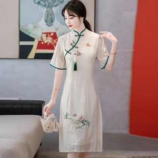 大码中式国风改良旗袍连衣裙2025年新款年轻款淑女日常气质茶服夏