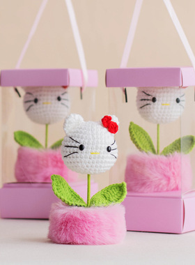 手工毛线编织卡通小摆件盆栽礼物办公室桌面装饰节日送人生日礼物