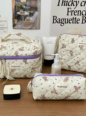 紫色小熊旅行化妆包绗缝大容量收纳包便携式手提洗漱手提收纳