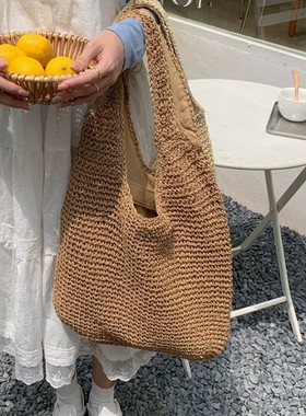 度假风草编包2025夏季原创单肩包托特包大容量休闲手提编织沙滩