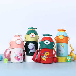 大容量趣味儿童水杯304不锈钢可爱保温杯钢吸管杯食品级女孩男孩