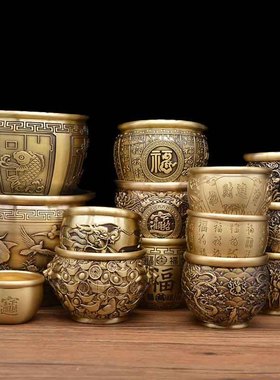 速发招财进宝百存铜缸纯聚铜米缸黄宝盆摆件客厅家居聚财小铜盆福