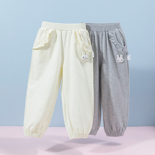 贝贝怡童装女童百搭纯棉运动裤休闲2024春季新款中大童束脚裤子