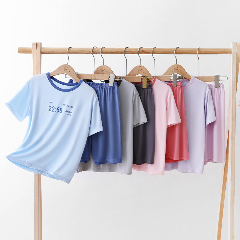 贝贝怡儿童冰感莫代尔睡衣男女童小孩夏季薄款套装中大童短袖短裤