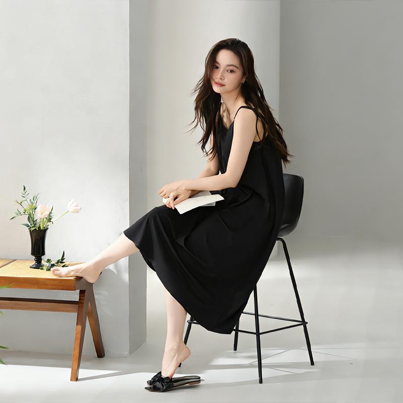 HEARMES 兰精莫代尔春夏睡裙女圆领套头宽松休闲吊带可外穿睡袍外