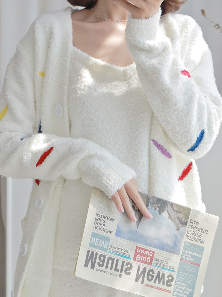 HEARMES JAPANESE PAJAMAS WOMENS FALL|WINTER CORAL DOWN FEATHER THREE-PIECE WINTER THICKENED FLEECE LOUNGEWEAR