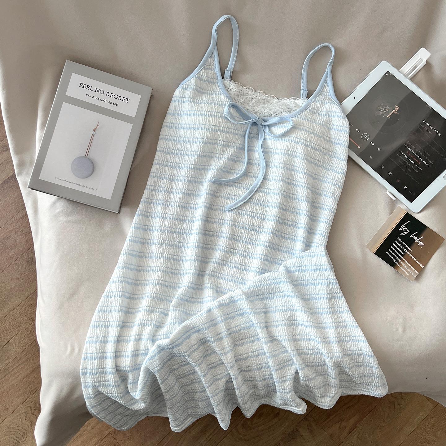 HEARMES 背心吊带睡裙女款夏季薄款休闲带胸垫条纹夏装睡衣家居服