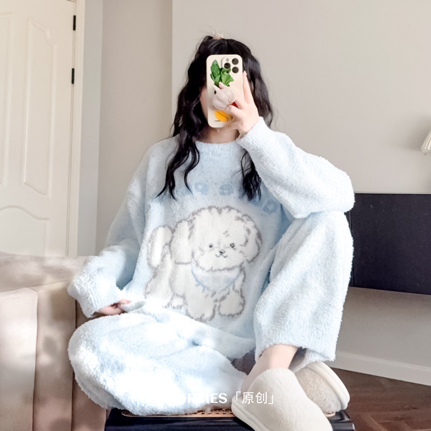 HEARMES 日系软绵绵睡衣女款冬季新款加绒加厚珊瑚绒可外穿家居服