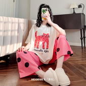 长裤 纯棉短袖 可爱甜美可外穿家居服 卡通波点猫睡衣女夏季 HEARMES