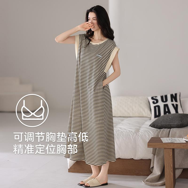 HEARMES 夏季纯棉女士背心睡裙夏季连衣裙长款睡衣无袖休闲家居服