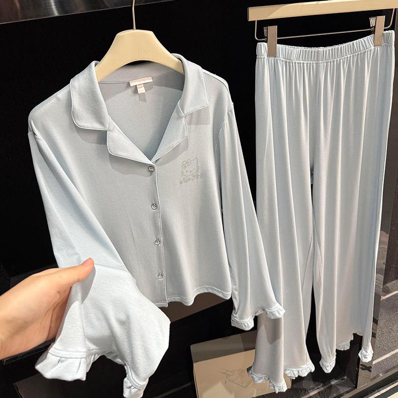 HEARMES 纯欲软糯HelloKitty莫代尔睡衣女春秋长袖长裤居家服套装