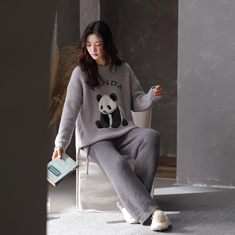 HEARMES 甜美软绵绵半边绒睡衣女秋冬春保暖珊瑚绒加厚保暖长袖家