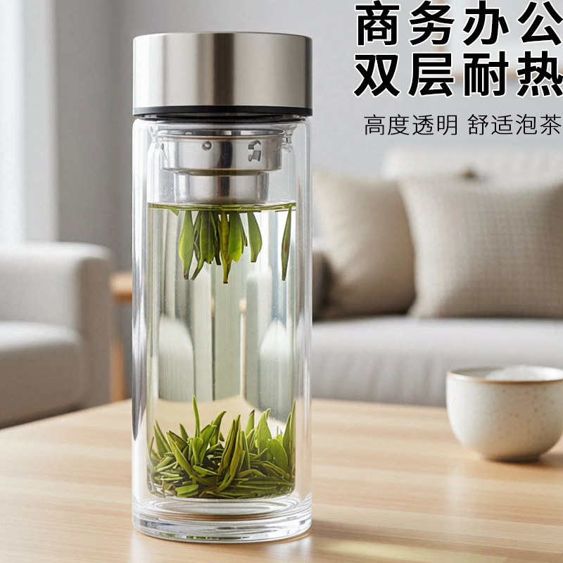 商务办公玻璃杯双层耐高温泡茶杯图片