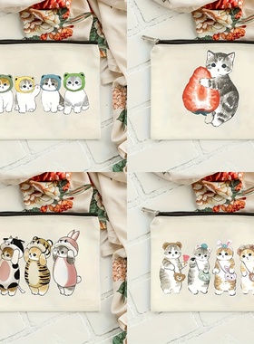 Cute Cat Makeup Bags 日系卡通猫咪印花旅游手拿包化妆包袋笔袋