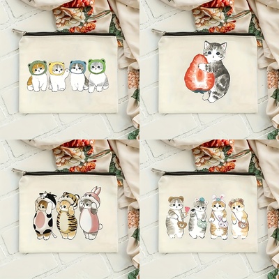 Cute Cat Makeup Bags 日系卡通猫咪印花旅游手拿包化妆包袋笔袋