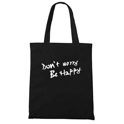 Don't Worry Be Happy单肩托特包拉链帆布袋装书收纳包