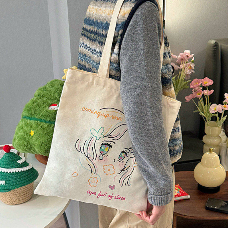 帆布包女2025新款韩系慵懒风布帆无恙泪眼女孩大容量通勤单肩布袋,箱包皮具/热销女包/男包,时尚帆布包,淘宝优惠券,粉丝福利购,淘宝优惠卷