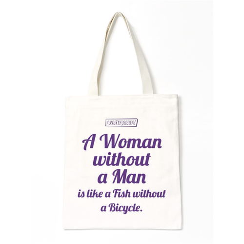 Woman without man单肩手拎女帆布包袋拉链印花手提好东西幽默