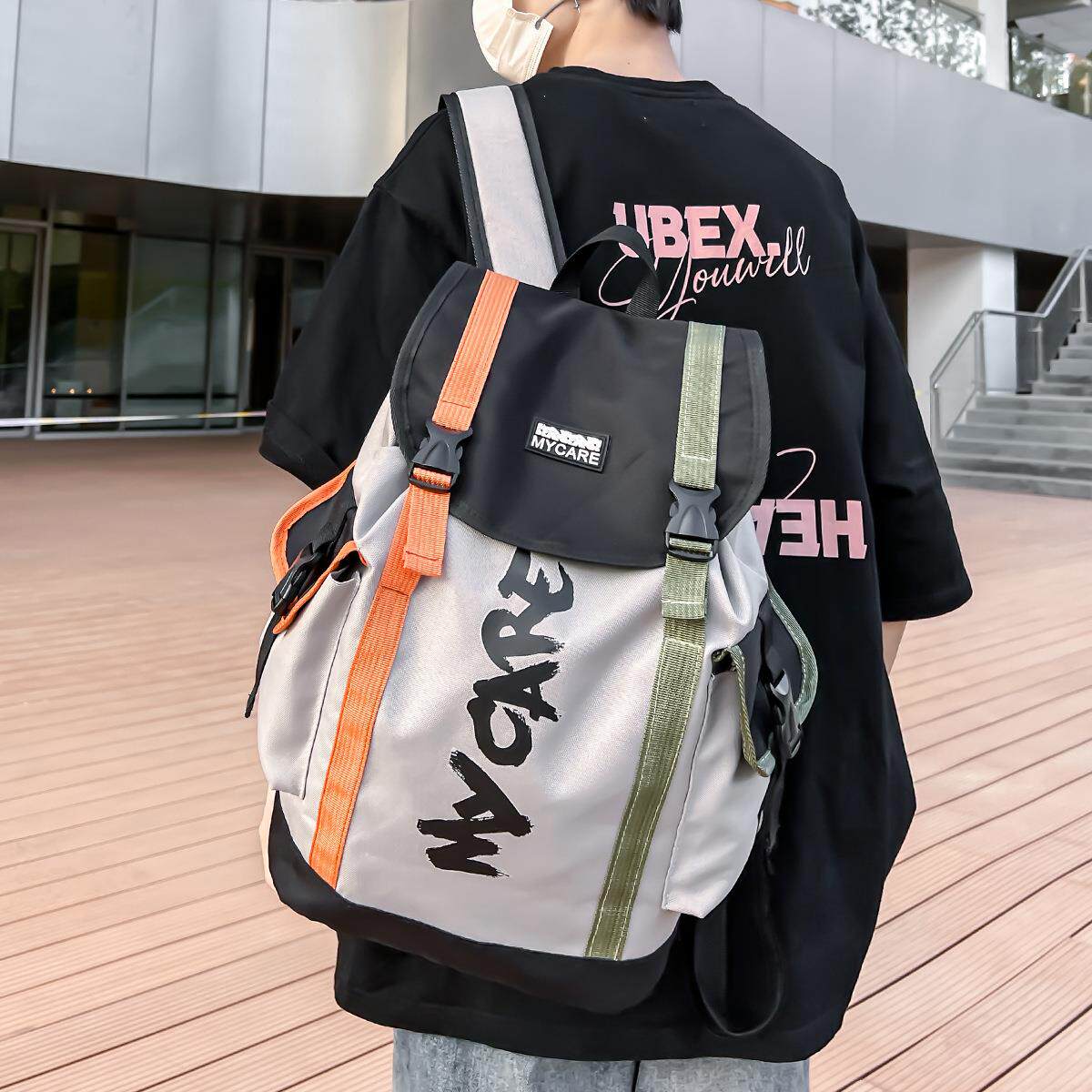 韩版新款男士双肩包时尚休闲潮流户外旅游背包中学生个性书包