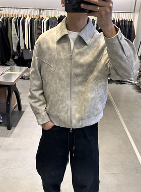 春季潮牌复古扎染渐变色翻领pu皮夹克男高端轻奢痞帅通勤皮衣外套