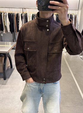 美式复古鹿皮绒立领工装夹克男2026春季新款老钱痞帅显瘦皮衣外套