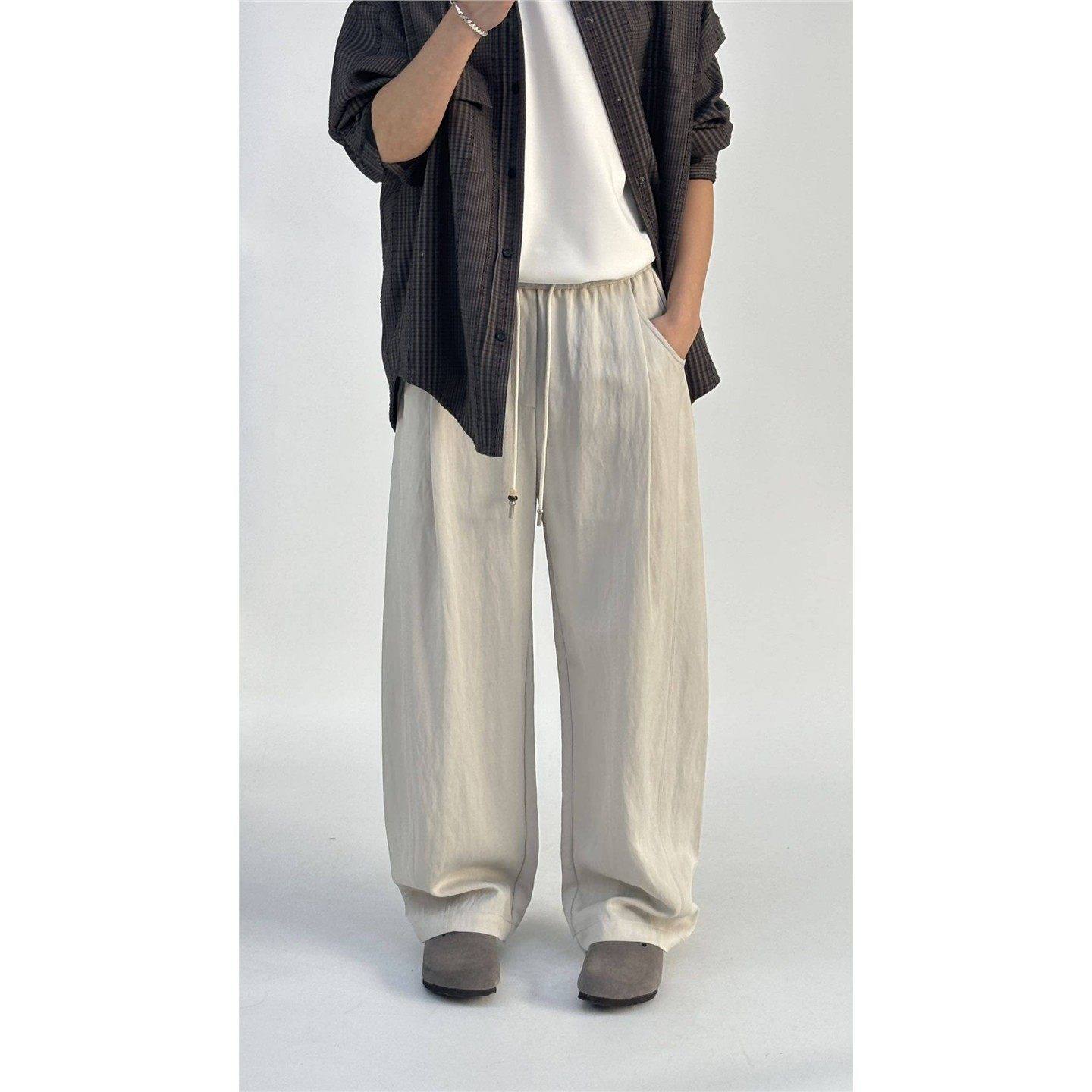 木高春季男高端轻奢复古垂感亚麻直筒休闲裤日系宽松痞帅阔腿长裤,男装,休闲裤,淘宝优惠券,粉丝福利购,淘宝优惠卷