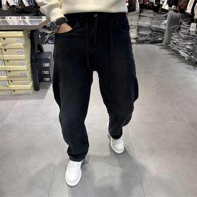 加绒加厚松紧腰牛仔裤男