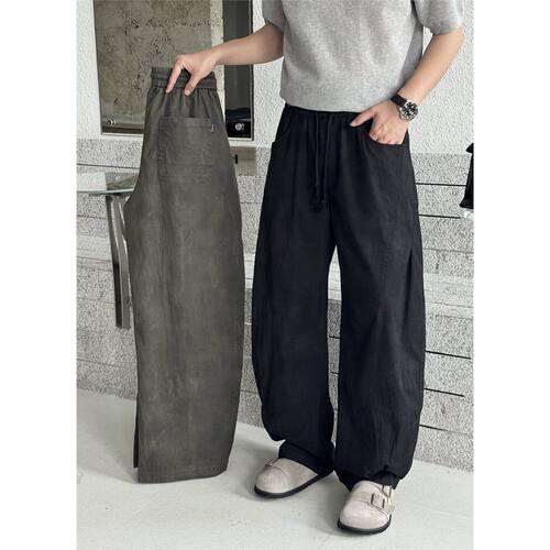赤易夏季男高品质复古扎染做旧直筒休闲裤美式宽松痞帅阔腿长裤薄