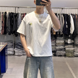 古伦尚夏季潮牌后背彩绘印花短袖T恤男美式休闲ins撞色半袖上衣潮