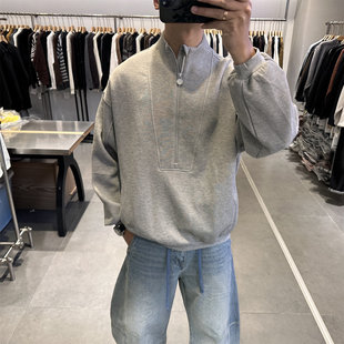 BY3春季潮牌廓形拼接半拉链套头卫衣韩系宽松痞帅套头上衣外套潮