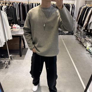 宽松圆领羊毛混纺打底衫 T恤男卫衣韩版 软糯加厚双面德绒长袖 冬季