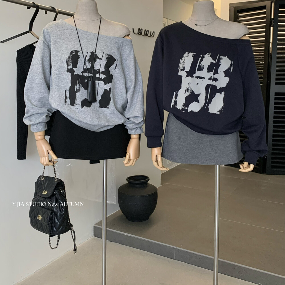 Y.JIA伊嘉斜肩卫衣+裙裤两件套装