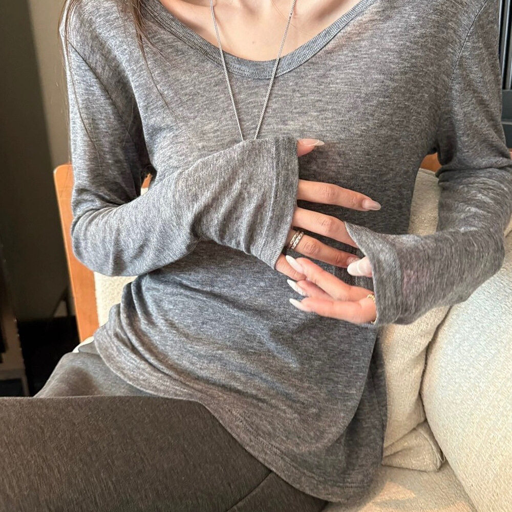 WGWE十三行女装韩版质感U领基础百搭显瘦微透内搭长袖T恤上衣女