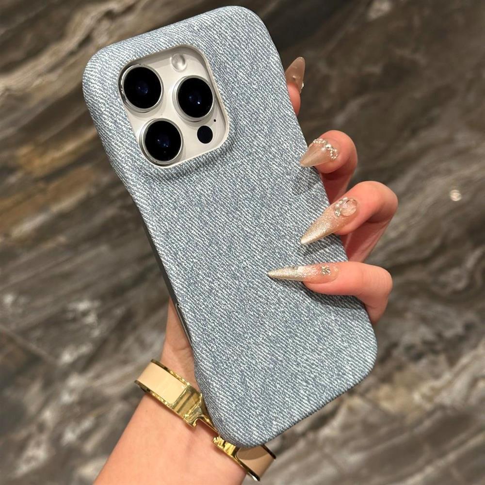 复古浅蓝牛仔皮纹苹果13手