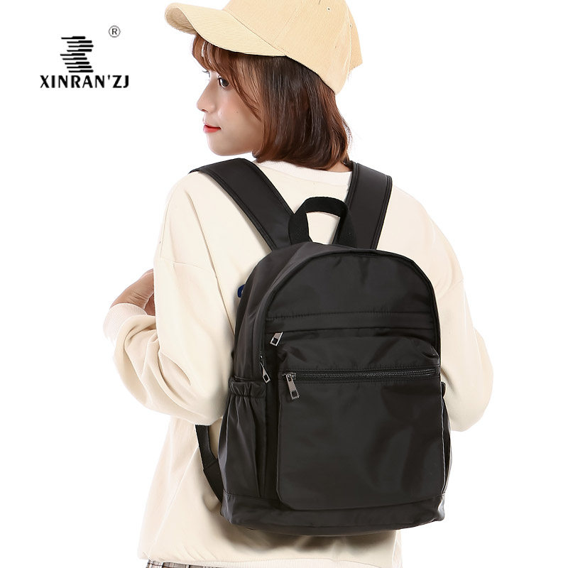 轻便防水休闲女士双肩背包加宽肩带纯色简单中小型随身女旅行背包