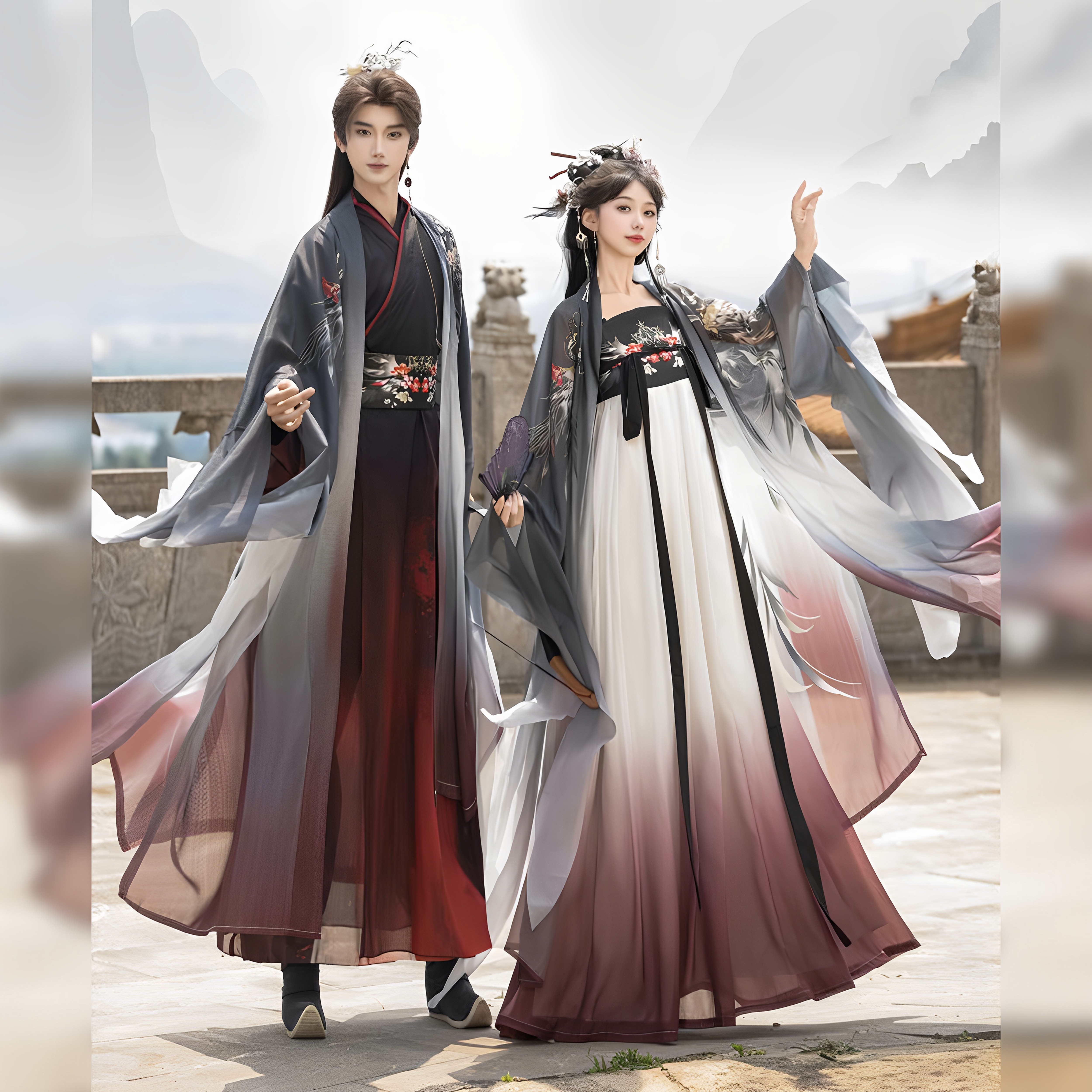 大码汉服女胖mm情侣款CP国风大典走秀款神话系列魏晋交领夏季古装