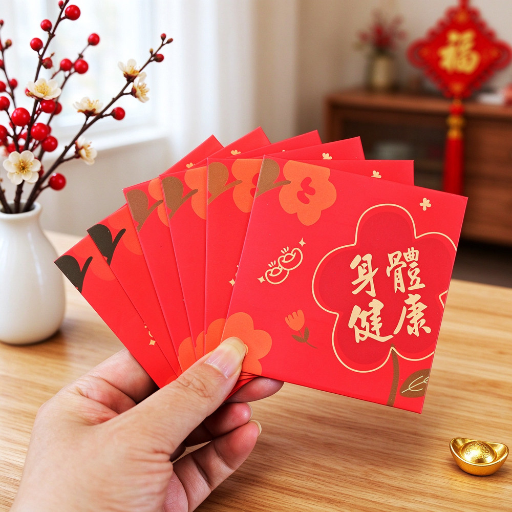 羊年祝福精美正方形百元小号利是封小花朵创意身体健康过年红包袋