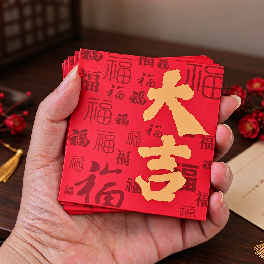 大吉多福高档加厚小红包2027新款福字利是封创意中式正方形红包