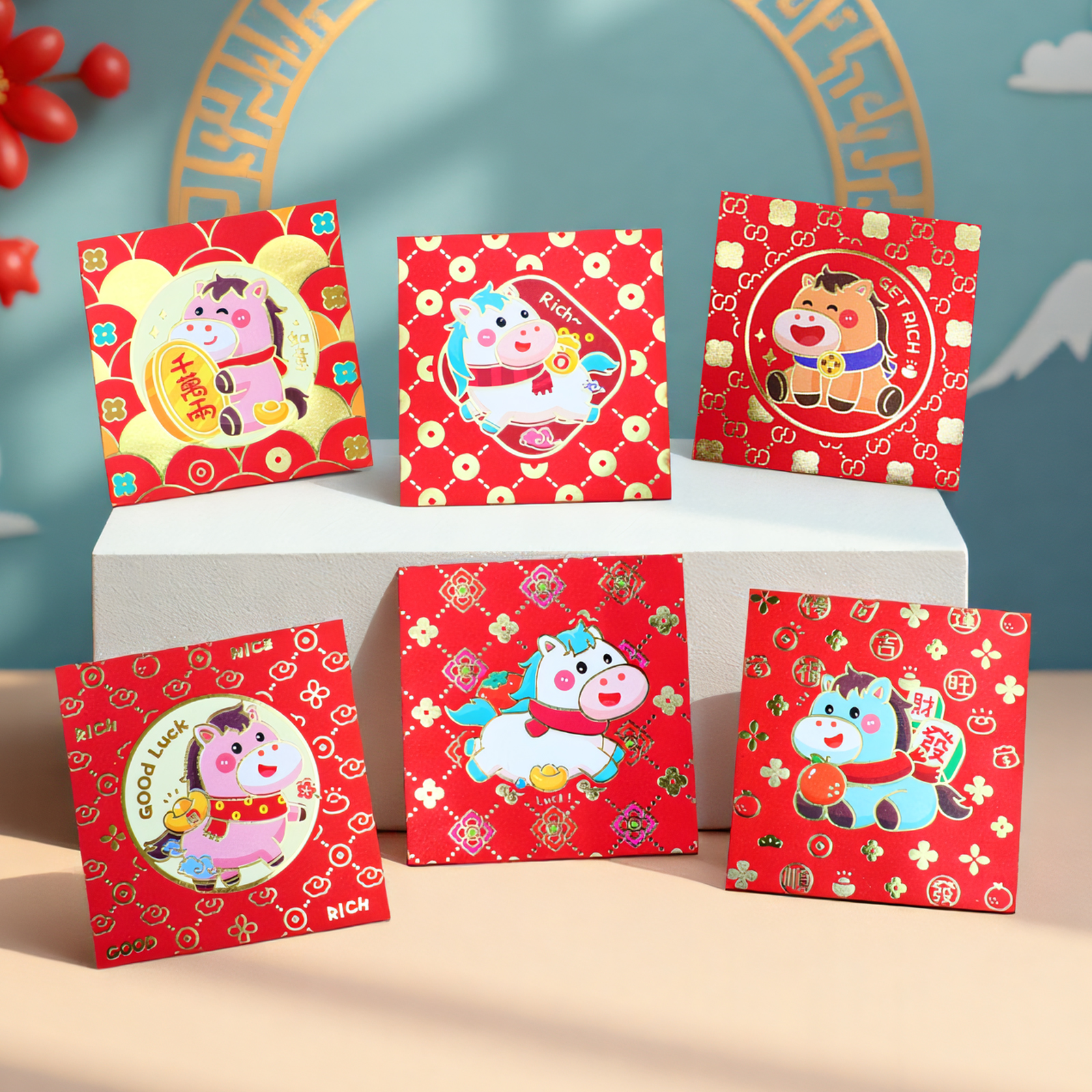 萌马过年可爱小朋友卡通创意新年压岁钱利是封小号正方形春节红包