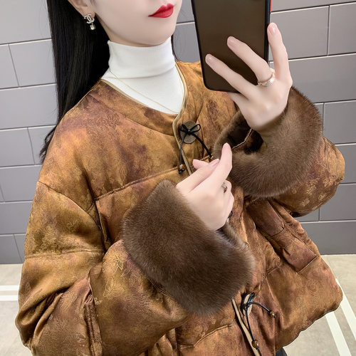 海宁水貂毛皮草中式国风羽绒棉服